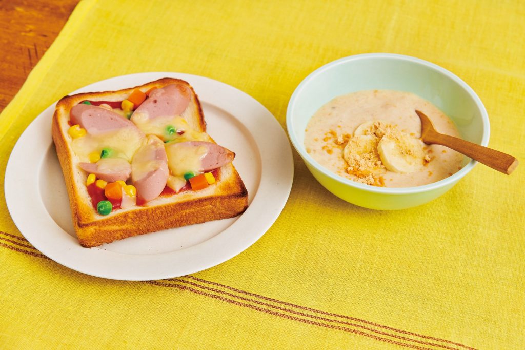 「主食＋汁」の2品でOK！ 育脳朝ごはん「ピザトースト＆バナナきな粉ヨーグルト」のレシピ