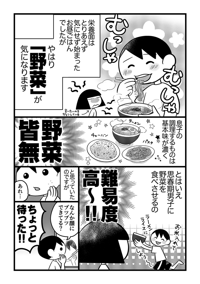 ニキビにきく野菜は!?不登校息子のひとりごはん、野菜を食べてもらう作戦☆【不登校息子のおひるごはん10】の画像1