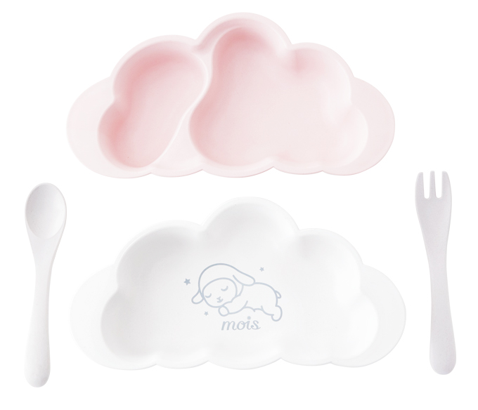 出産祝いに人気のベビー用「食器セット」。モワちゃんプリントの数量限定記念デザインが登場【こどモノ2月号】の画像1