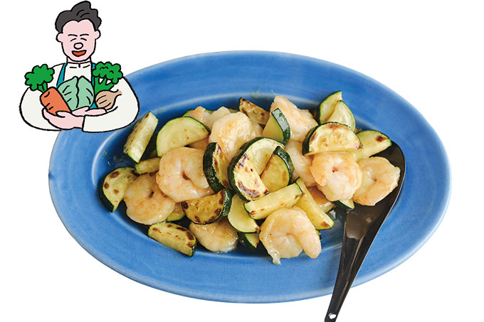 【ズッキーニのレシピ】今井亮さんが頼りにしている食材「ズッキーニ」を使ったレシピ「ズッキーニとエビの塩炒め」の画像1