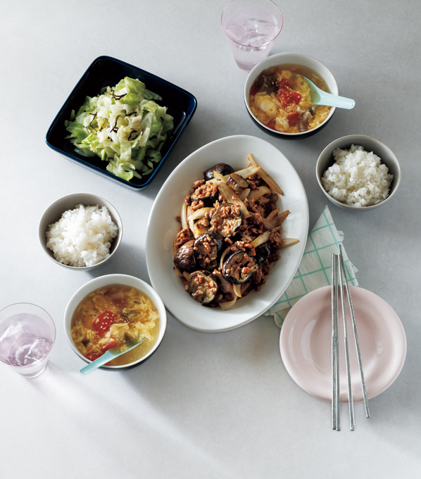 【レシピ】「マイルド麻婆なす」「トマトとザーサイのスープ」「キャベツと塩昆布の和えもの」の画像1